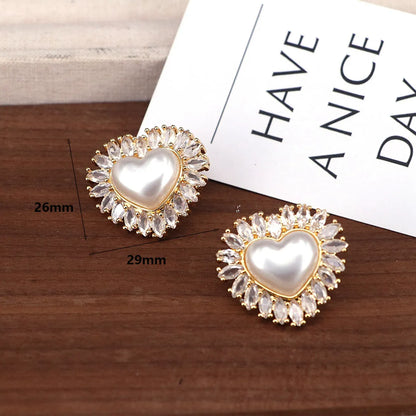 1 Pair Elegant Classic Style Heart Shape Flower Bow Knot Inlay Copper Artificial Pearls Imitation Pearl Zircon 18K Gold Plated Drop Earrings Ear Studs