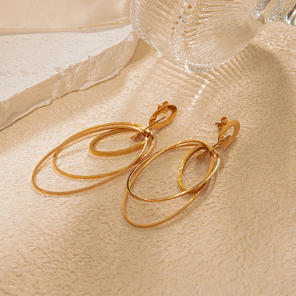 1 Pair Elegant Classic Style Oval Plating Stainless Steel Gold Plated Drop Earrings