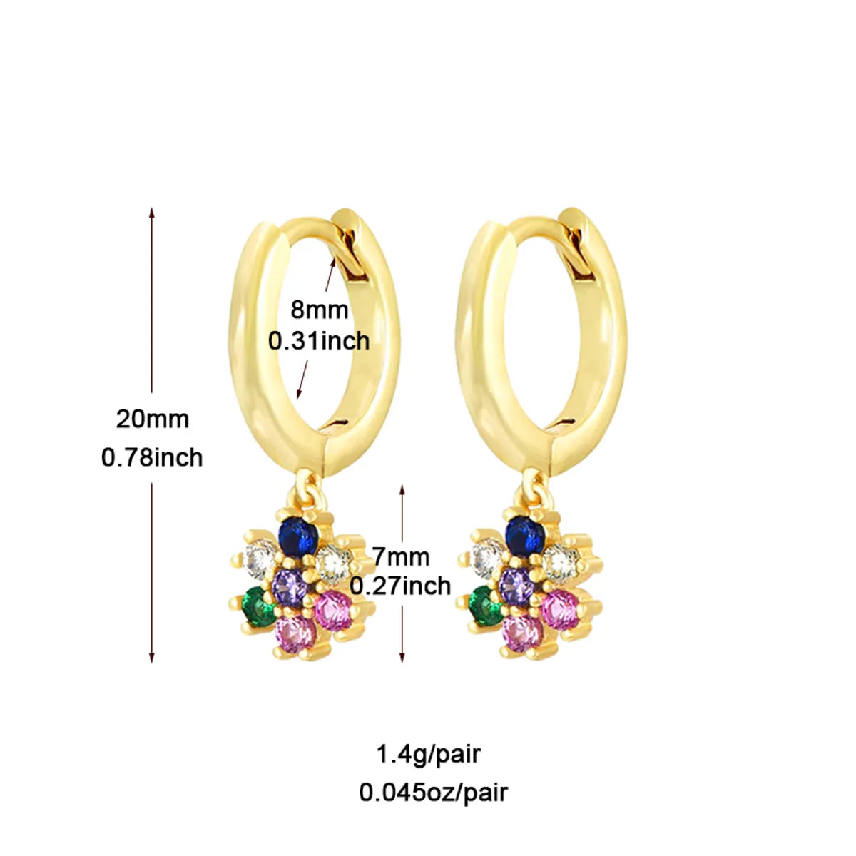 1 Pair Elegant Classic Style Petal Inlay Copper Zircon 24k Gold Plated Drop Earrings Ear Studs