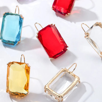 1 Pair Elegant Classic Style Rectangle Transparent Copper Drop Earrings