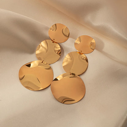 1 Pair Elegant Classic Style Round Plating Stainless Steel Gold Plated Drop Earrings