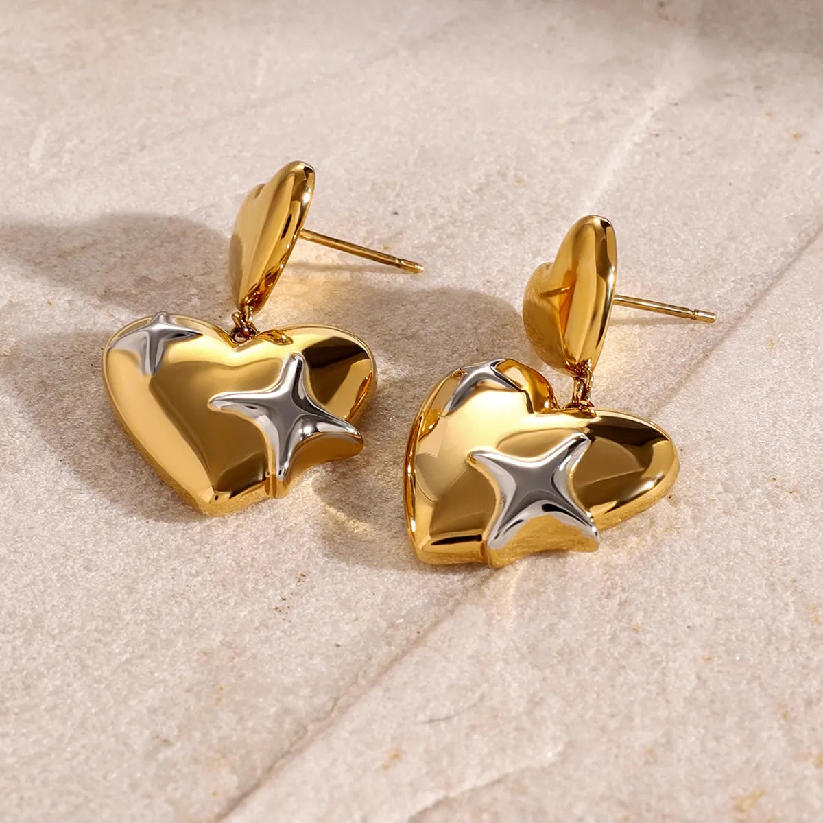 1 Pair Elegant Classic Style Star Heart Shape 304 Stainless Steel Drop Earrings