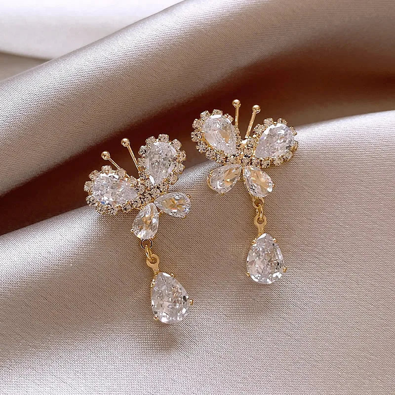 1 Pair Elegant Classic Style Streetwear Butterfly Inlay Alloy Rhinestones Drop Earrings