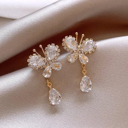 1 Pair Elegant Classic Style Streetwear Butterfly Inlay Alloy Rhinestones Drop Earrings