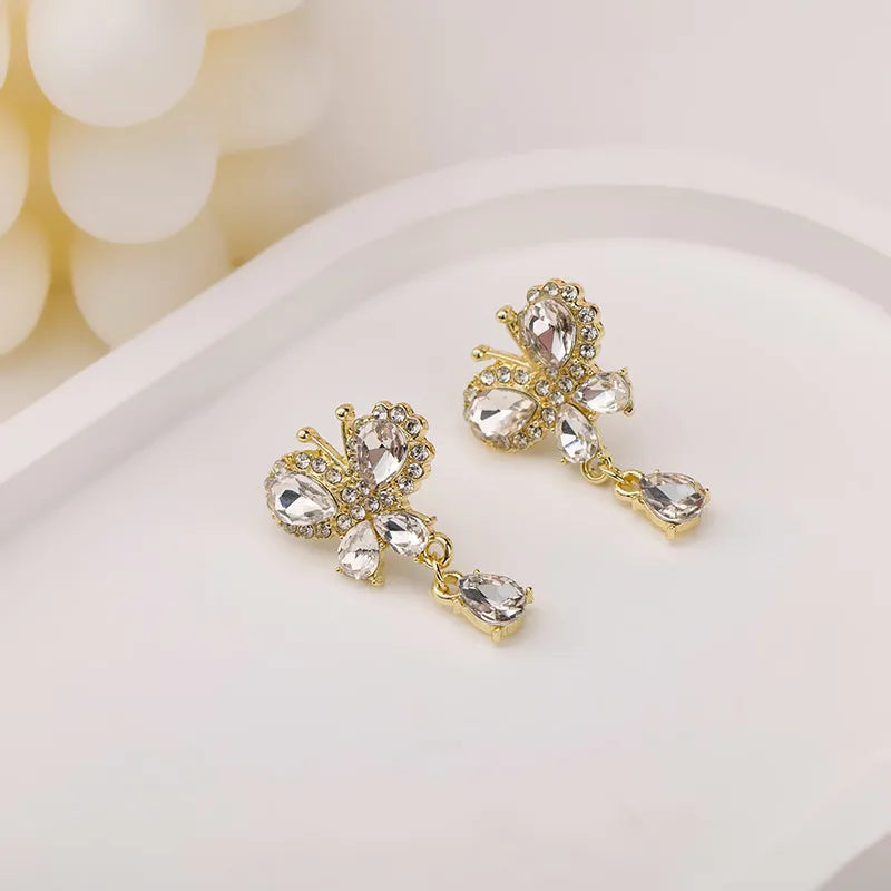 1 Pair Elegant Classic Style Streetwear Butterfly Inlay Alloy Rhinestones Drop Earrings