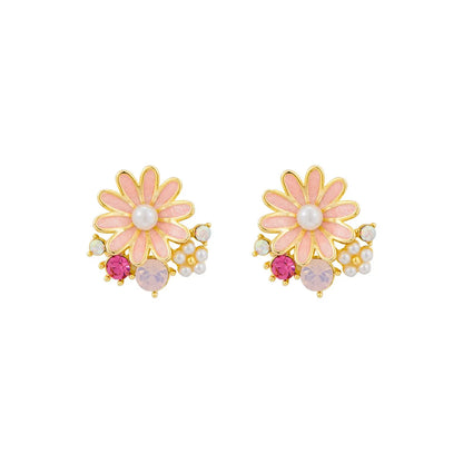 1 Pair Elegant Classic Style Streetwear Daisy Inlay Alloy Artificial Pearls Ear Studs