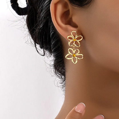 1 Pair Elegant Classic Style Streetwear Flower Inlay Zinc Alloy Rhinestones Drop Earrings