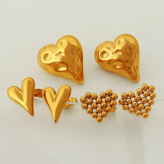 1 Pair Elegant Classic Style Streetwear Heart Shape Polishing Plating Hollow Out 304 Stainless Steel 18K Gold Plated Ear Studs