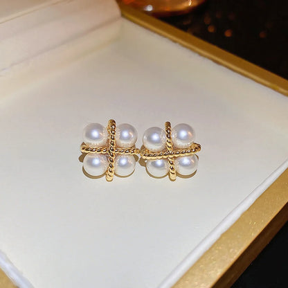 1 Pair Elegant Classic Style Streetwear Square Inlay Alloy Artificial Pearls Ear Studs