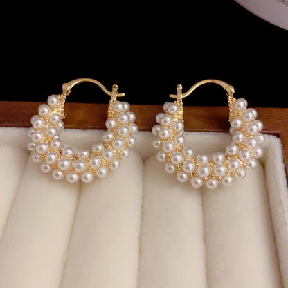 1 Pair Elegant Classic Style Streetwear U Shape Inlay Alloy Artificial Pearls Earrings