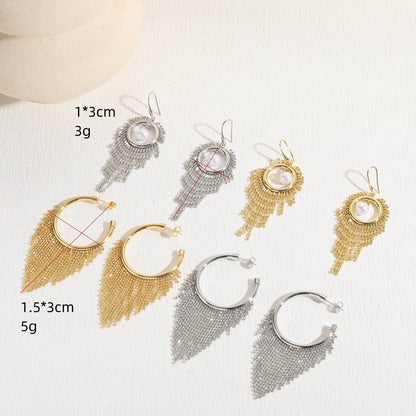 1 Pair Elegant Classic Style Tassel Plating Inlay Imitation Pearl Copper Zircon 14k Gold Plated Drop Earrings