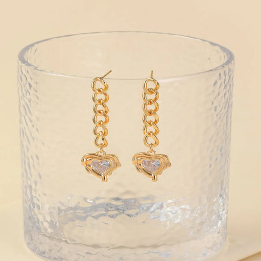 1 Pair Elegant Classic Style Water Droplets Heart Shape Inlay Copper Zircon 18K Gold Plated Drop Earrings