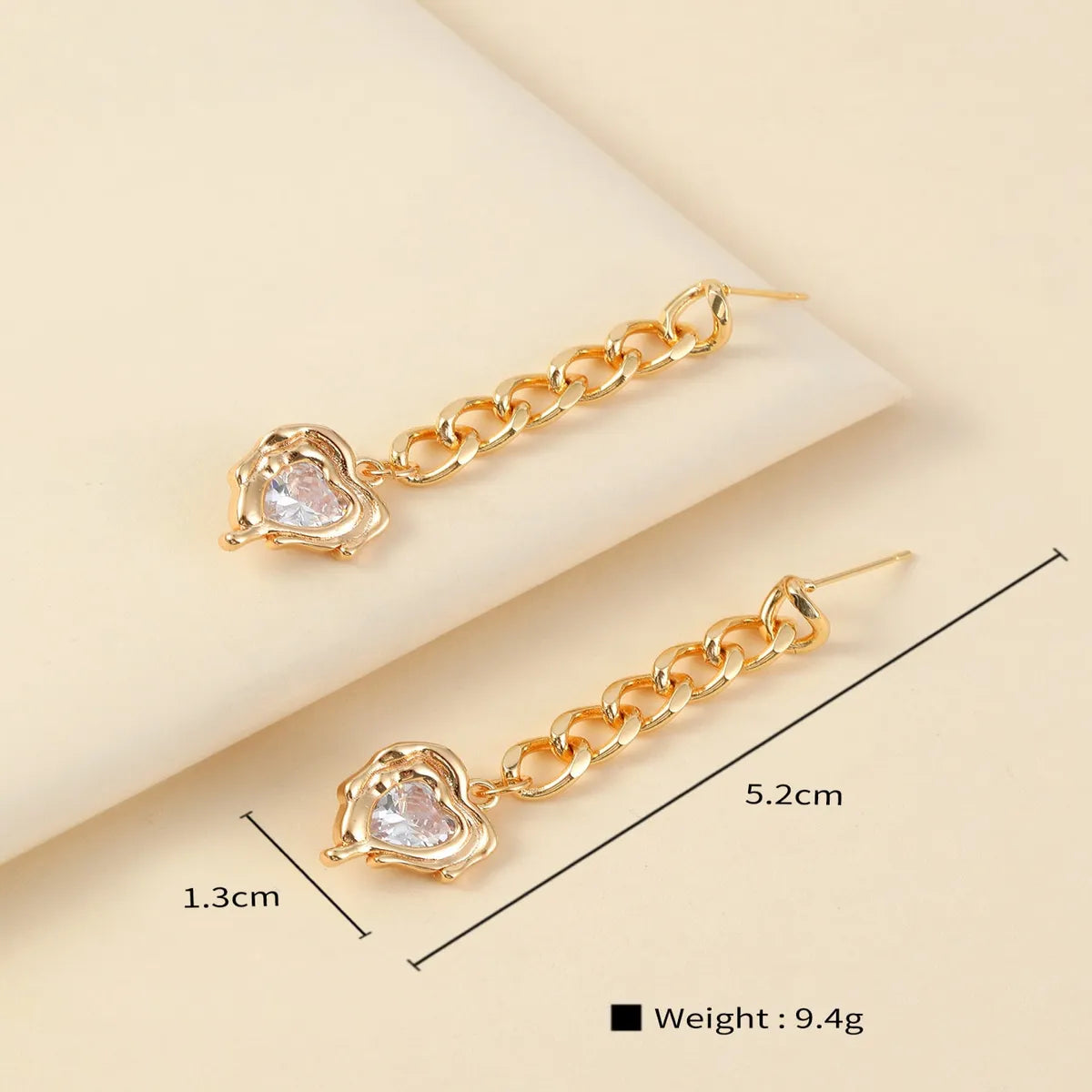 1 Pair Elegant Classic Style Water Droplets Heart Shape Inlay Copper Zircon 18K Gold Plated Drop Earrings