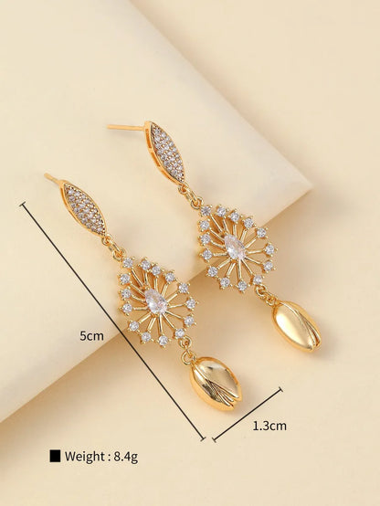 1 Pair Elegant Classic Style Water Droplets Heart Shape Inlay Copper Zircon 18K Gold Plated Drop Earrings