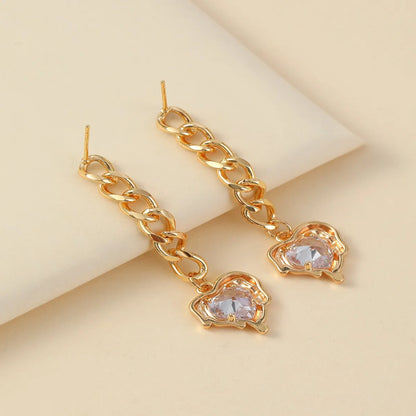 1 Pair Elegant Classic Style Water Droplets Heart Shape Inlay Copper Zircon 18K Gold Plated Drop Earrings