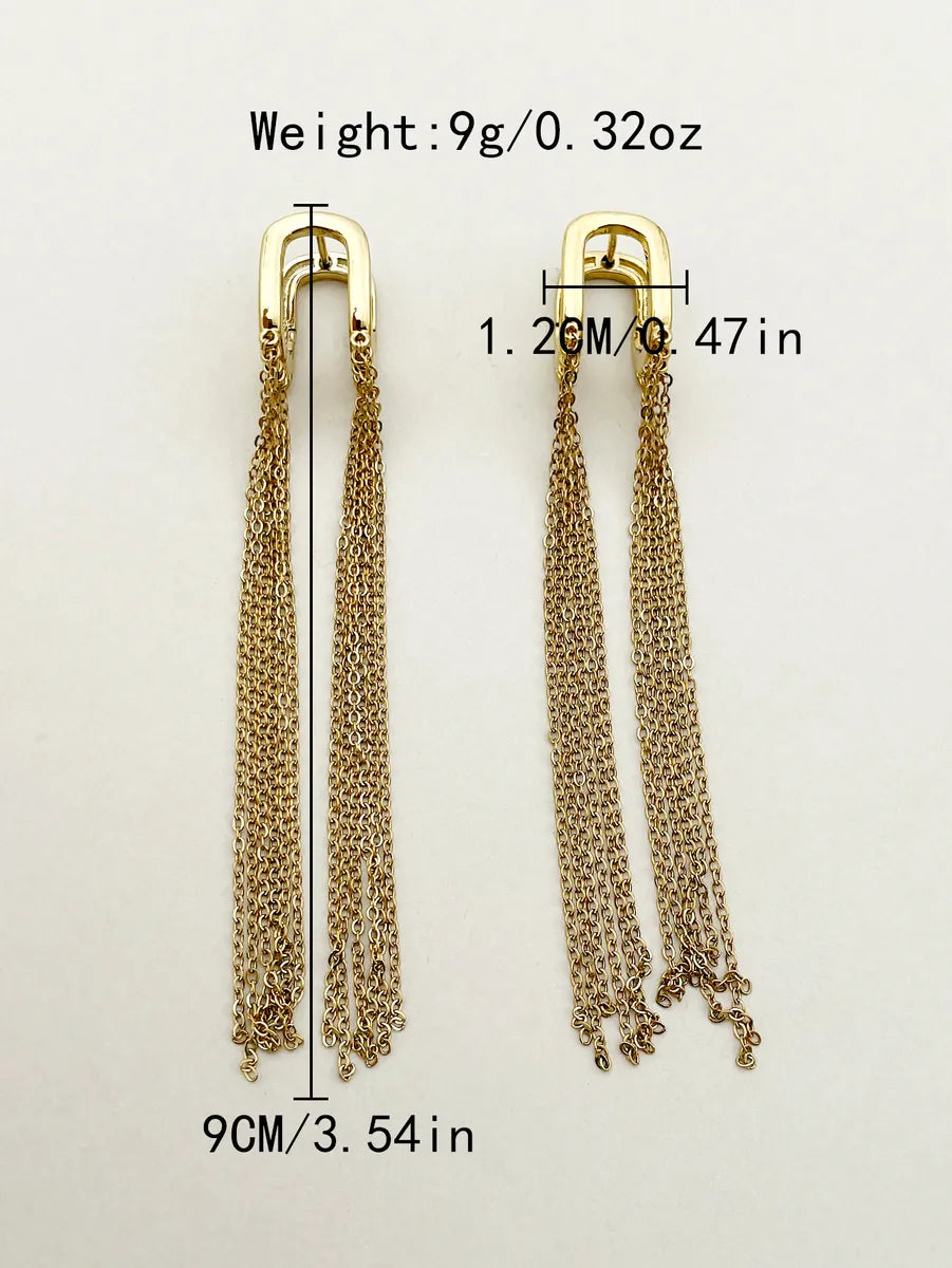 1 Pair Elegant Classical Artistic Tassel Polishing Plating Stainless Steel Gold Plated Drop Earrings