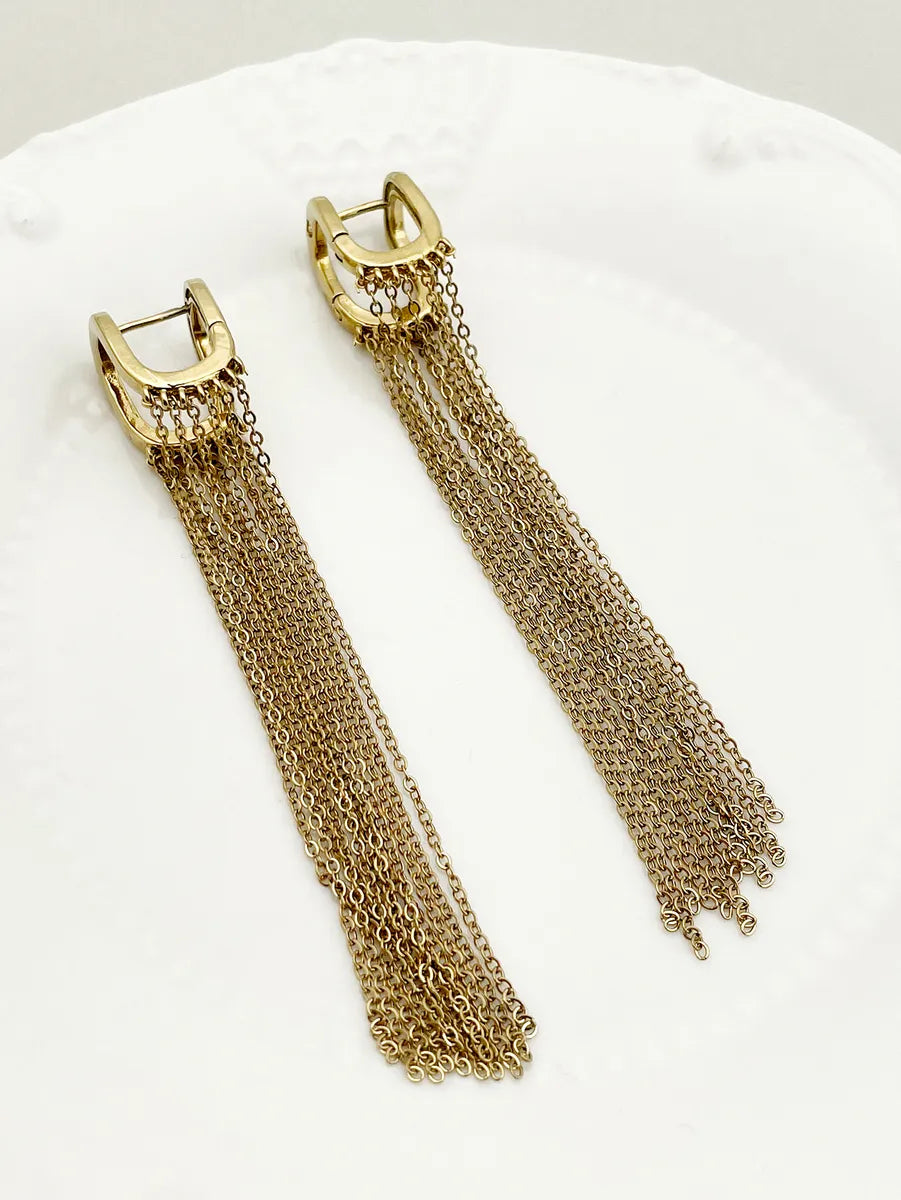 1 Pair Elegant Classical Artistic Tassel Polishing Plating Stainless Steel Gold Plated Drop Earrings