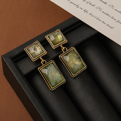 1 Pair Elegant Classical Lady Square Inlay Zinc Alloy Resin Drop Earrings