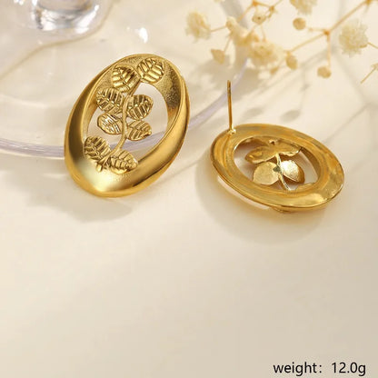 1 Pair Elegant Classical Retro Irregular Leaves Oval 304 Stainless Steel Ear Studs