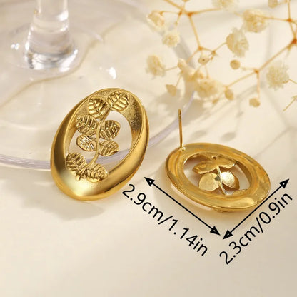 1 Pair Elegant Classical Retro Irregular Leaves Oval 304 Stainless Steel Ear Studs