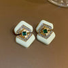 1 Pair Elegant Classical Retro Rhombus Inlay Alloy Enamel Rhinestones 18K Gold Plated Drop Earrings