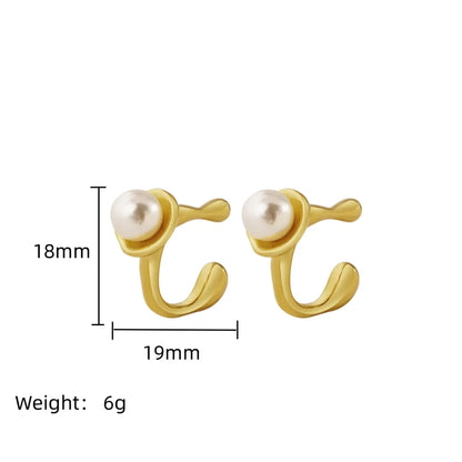 1 Pair Elegant Classical Simple Style Pearl Plating Inlay Stainless Steel Artificial Pearls 18K Gold Plated Ear Studs