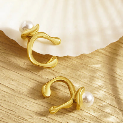 1 Pair Elegant Classical Simple Style Pearl Plating Inlay Stainless Steel Artificial Pearls 18K Gold Plated Ear Studs