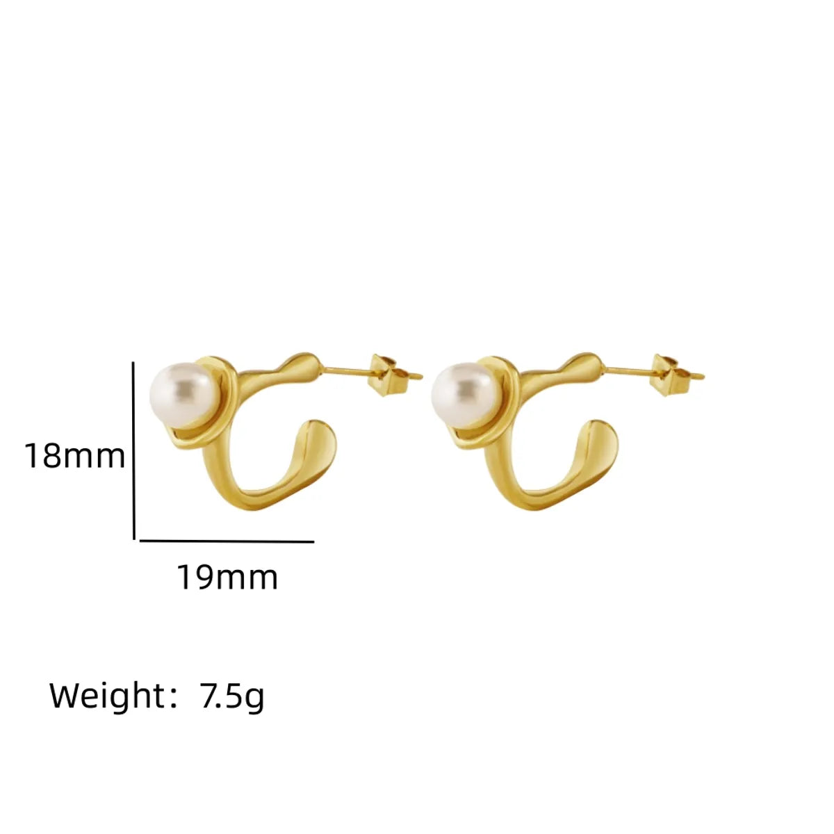 1 Pair Elegant Classical Simple Style Pearl Plating Inlay Stainless Steel Artificial Pearls 18K Gold Plated Ear Studs