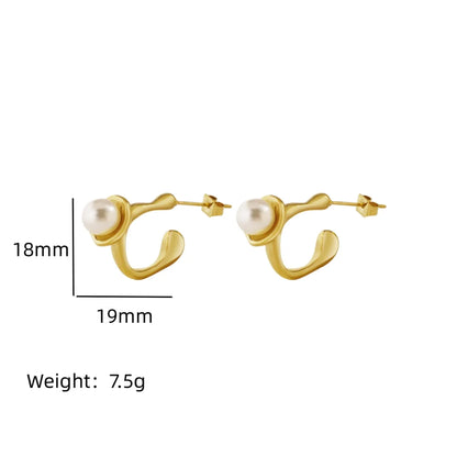 1 Pair Elegant Classical Simple Style Pearl Plating Inlay Stainless Steel Artificial Pearls 18K Gold Plated Ear Studs