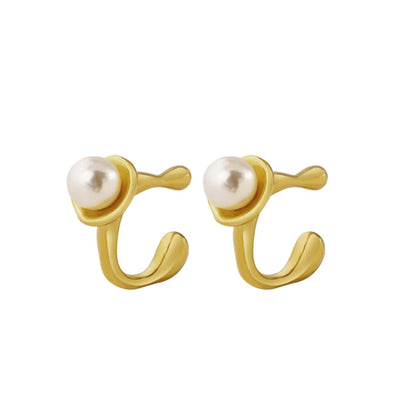 1 Pair Elegant Classical Simple Style Pearl Plating Inlay Stainless Steel Artificial Pearls 18K Gold Plated Ear Studs