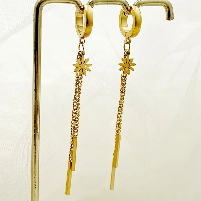 1 Pair Elegant Classical Solid Color Polishing Plating 304 Stainless Steel Gold Plated Earrings