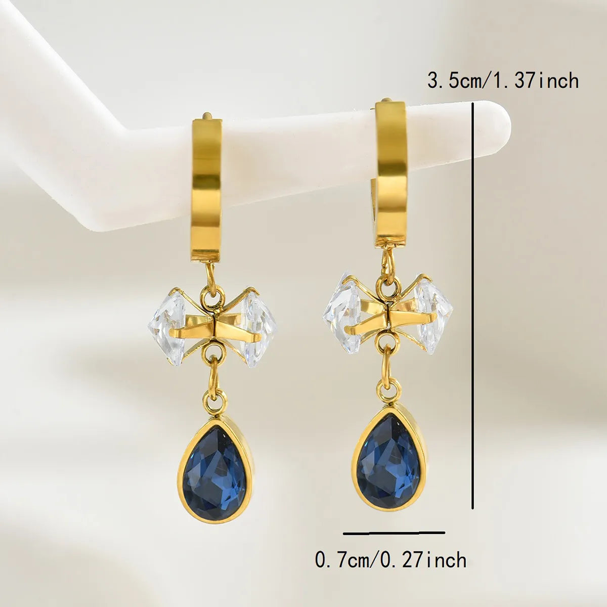 1 Pair Elegant Classical Sweet Square Water Droplets Inlay 201 Stainless Steel Artificial Pearls Zircon 18K Gold Plated Drop Earrings