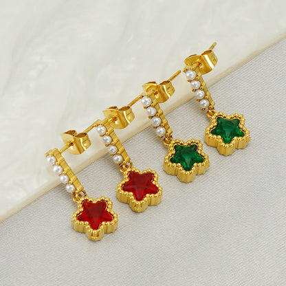 1 Pair Elegant Classical Vintage Style Star Heart Shape Rectangle Plating Inlay Stainless Steel Zircon 18k Gold Plated Drop Earrings