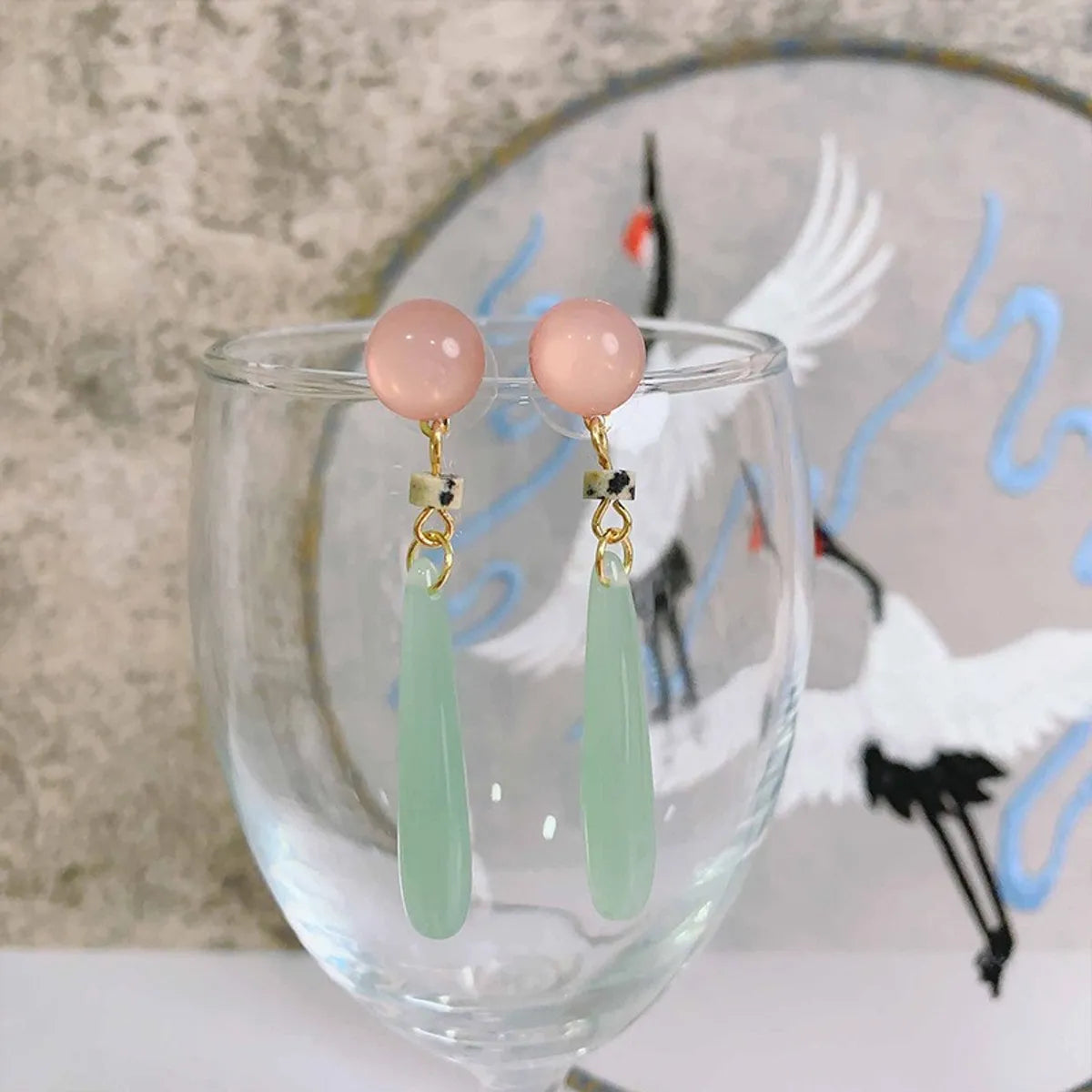 1 Pair Elegant Classical Water Droplets Glass Copper Drop Earrings