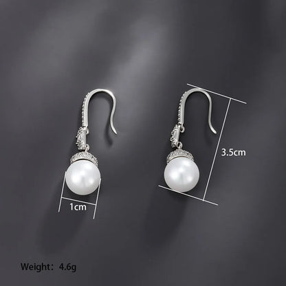 1 Pair Elegant Classical Xuping Round Plating Inlay Alloy Copper Alloy Artificial Pearls White Gold Plated Drop Earrings