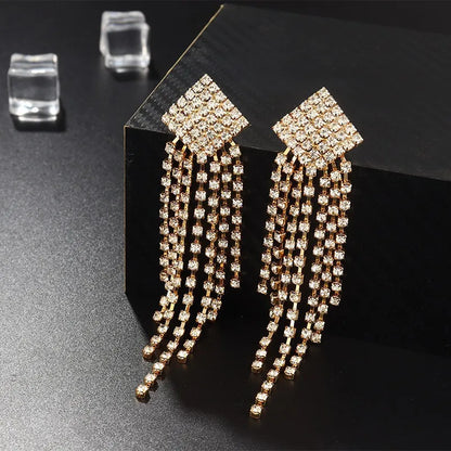 1 Pair Elegant Color Block Inlay Alloy Rhinestones Drop Earrings