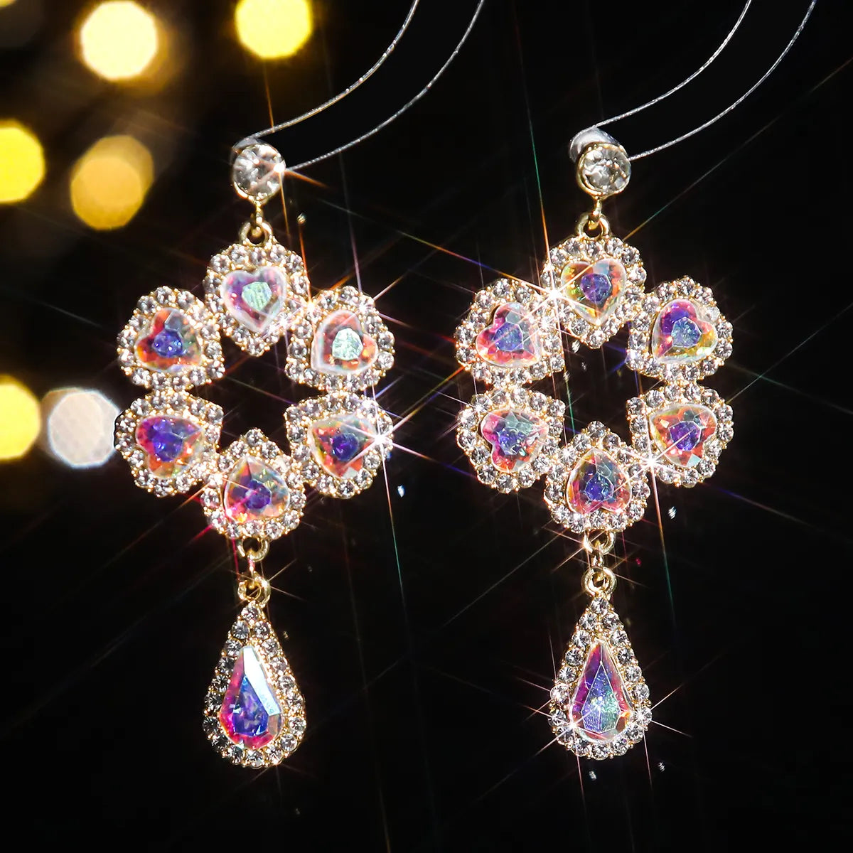 1 Pair Elegant Color Block Inlay Alloy Rhinestones Zircon Drop Earrings