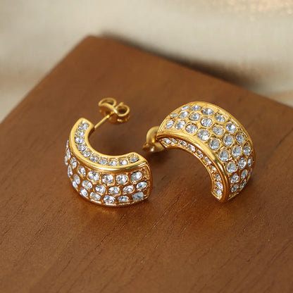 1 Pair Elegant Color Block Plating Inlay Titanium Steel Zircon 18k Gold Plated Ear Studs