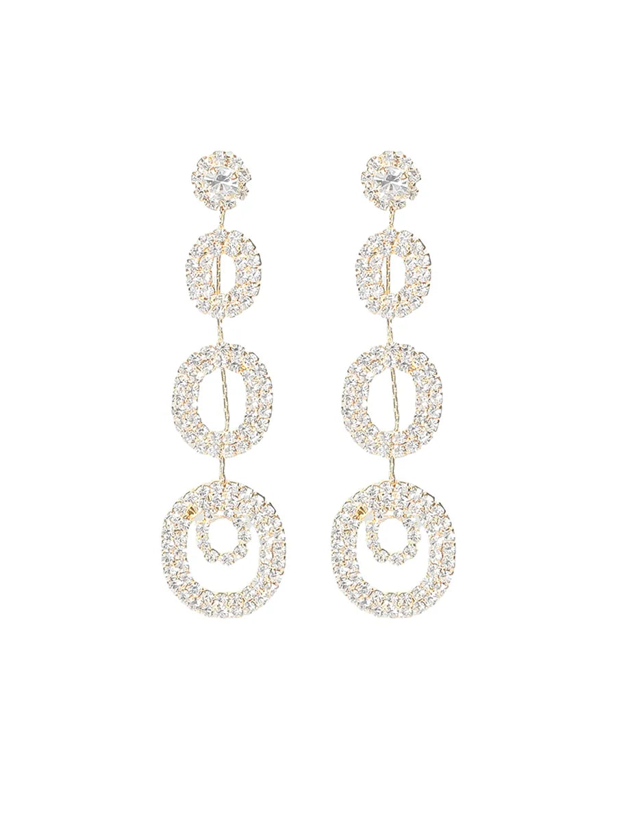 1 Pair Elegant Color Block Plating Rhinestone Gold Plated Drop Earrings