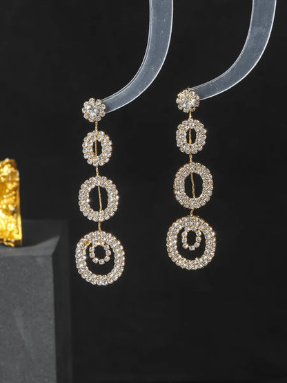 1 Pair Elegant Color Block Plating Rhinestone Gold Plated Drop Earrings