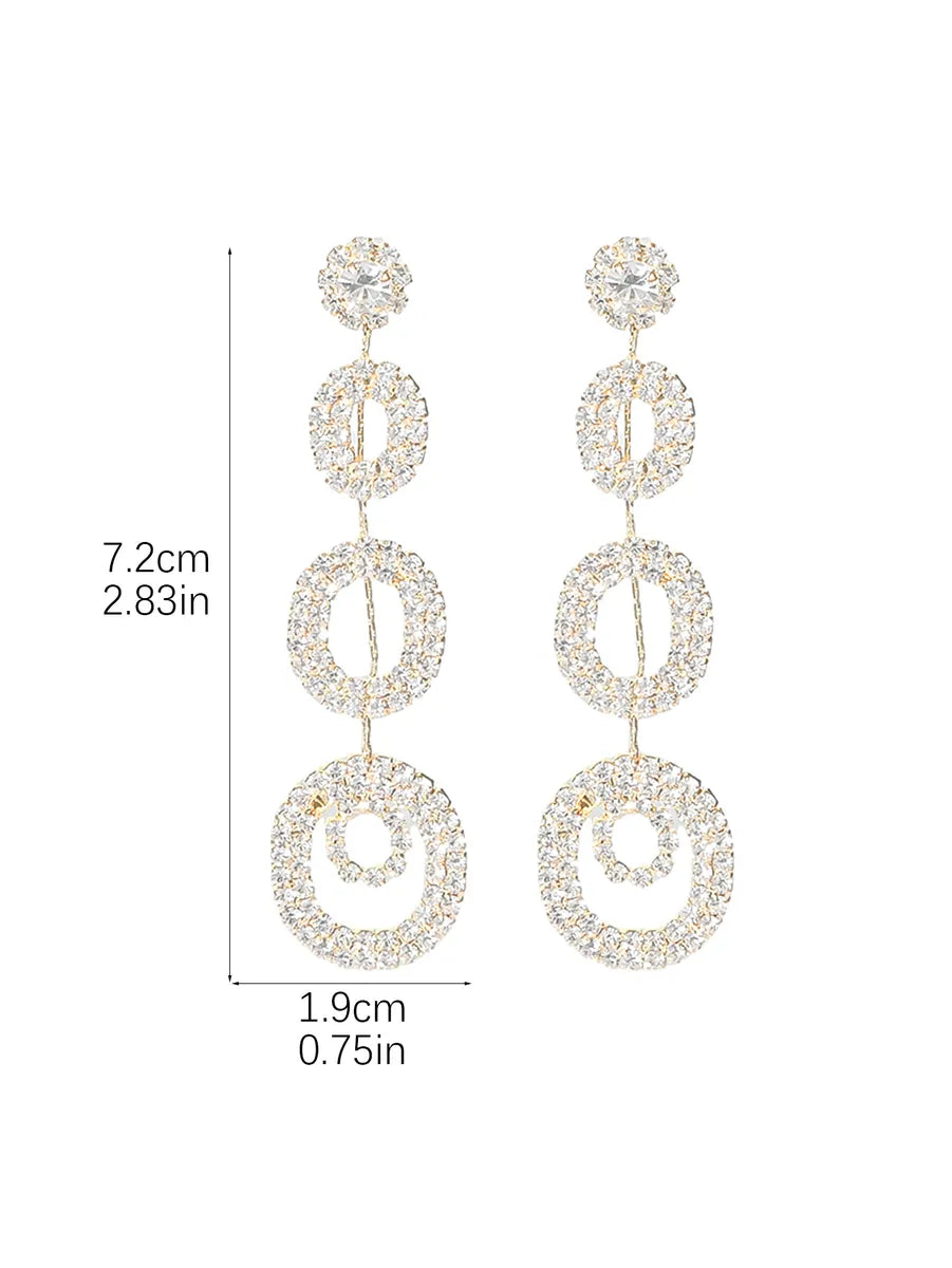 1 Pair Elegant Color Block Plating Rhinestone Gold Plated Drop Earrings