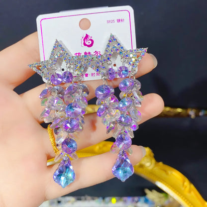 1 Pair Elegant Color Block Star Artificial Crystal Alloy Drop Earrings