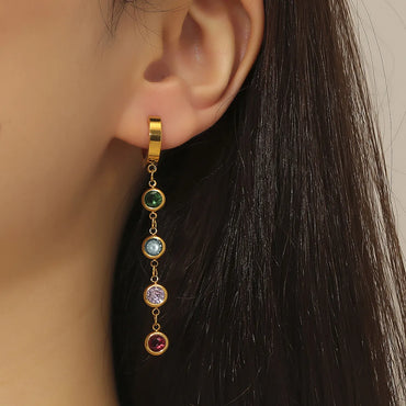 1 Pair Elegant Color Block Titanium Steel Plating Inlay Rhinestones 18k Gold Plated Drop Earrings