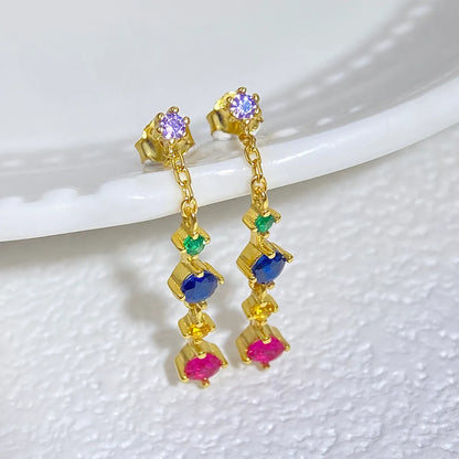 1 Pair Elegant Colorful Plating Inlay Sterling Silver Zircon Drop Earrings