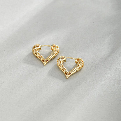 1 Pair Elegant Xuping Commute Heart Shape Plating Alloy 24k Gold Plated Ear Studs