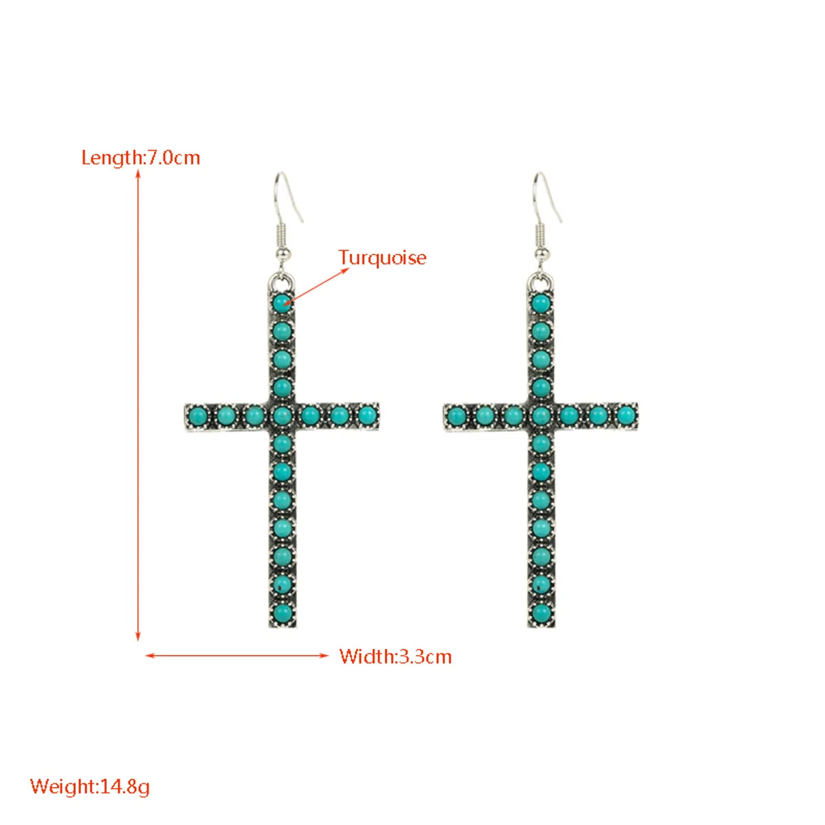 1 Pair Elegant Cross Oval Plating Inlay Alloy Turquoise Silver Plated Ear Hook