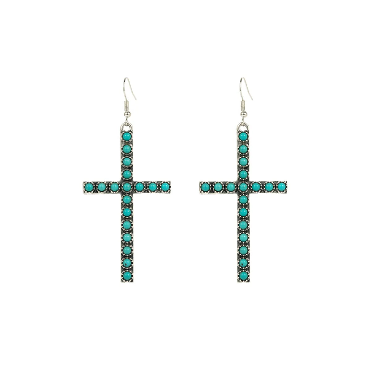 1 Pair Elegant Cross Oval Plating Inlay Alloy Turquoise Silver Plated Ear Hook