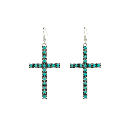 1 Pair Elegant Cross Oval Plating Inlay Alloy Turquoise Silver Plated Ear Hook