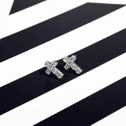 1 Pair Elegant Cross Plating Inlay Alloy Rhinestones Silver Plated Ear Studs