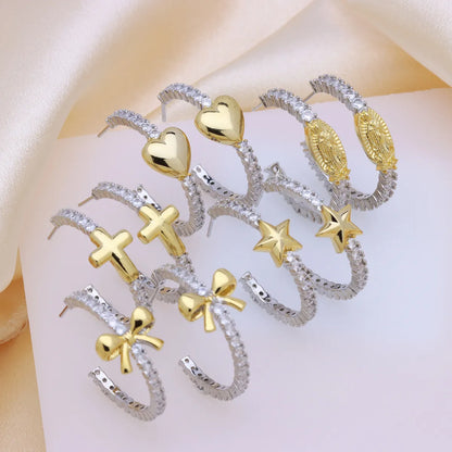 1 Pair Elegant Cross Star Heart Shape Copper Ear Studs